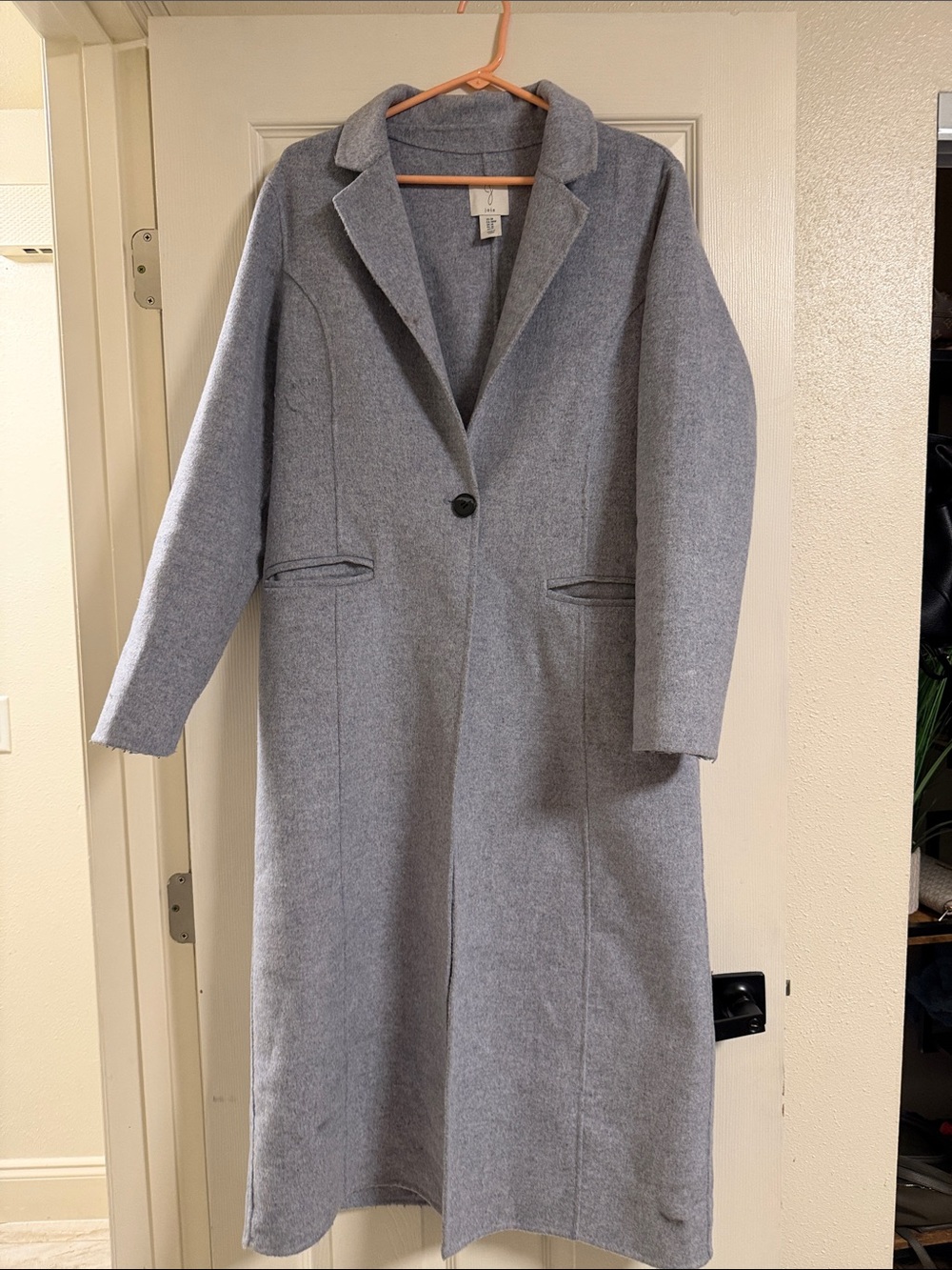 Joie Light Gray Long Wool-Blend Single-Button Trench Coat